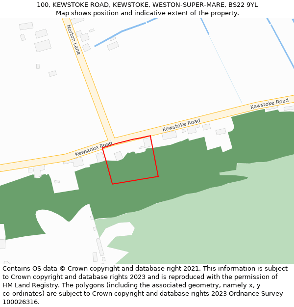 100, KEWSTOKE ROAD, KEWSTOKE, WESTON-SUPER-MARE, BS22 9YL: Location map and indicative extent of plot