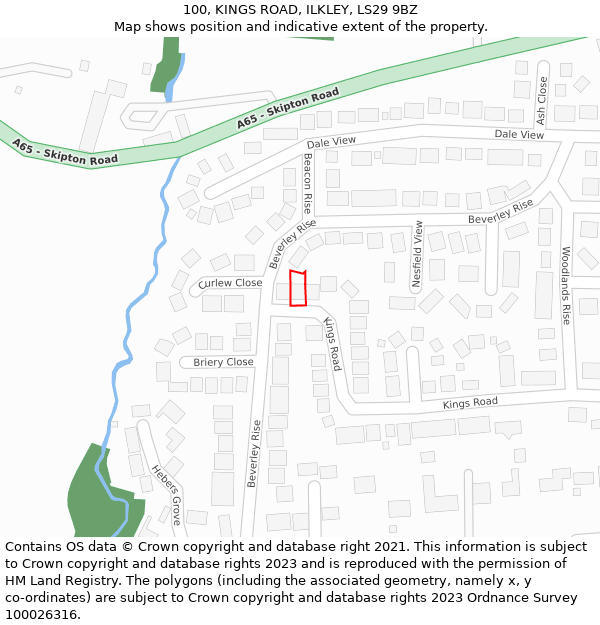 100, KINGS ROAD, ILKLEY, LS29 9BZ: Location map and indicative extent of plot