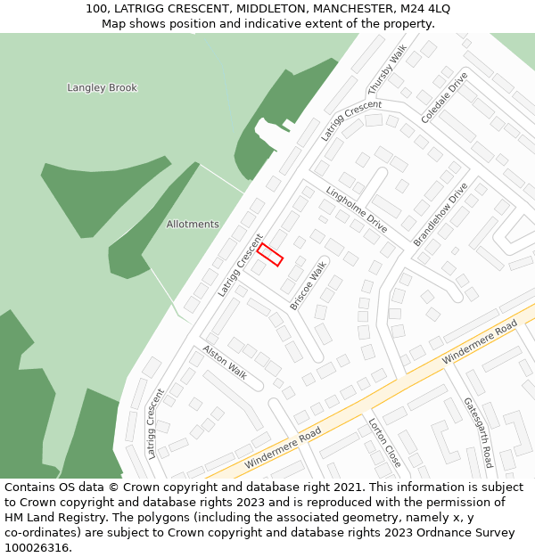 100, LATRIGG CRESCENT, MIDDLETON, MANCHESTER, M24 4LQ: Location map and indicative extent of plot
