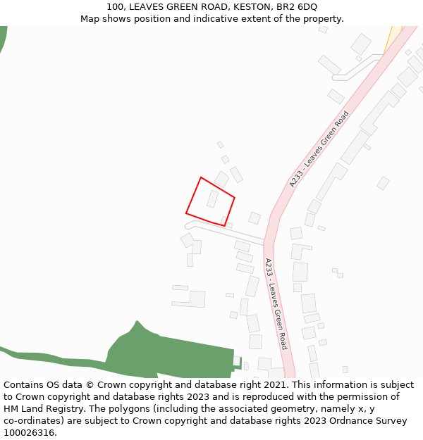 100, LEAVES GREEN ROAD, KESTON, BR2 6DQ: Location map and indicative extent of plot