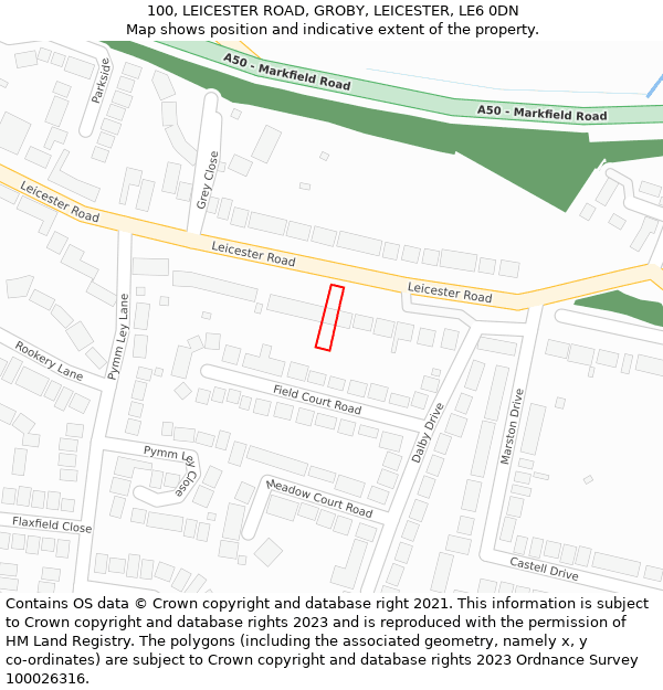 100, LEICESTER ROAD, GROBY, LEICESTER, LE6 0DN: Location map and indicative extent of plot