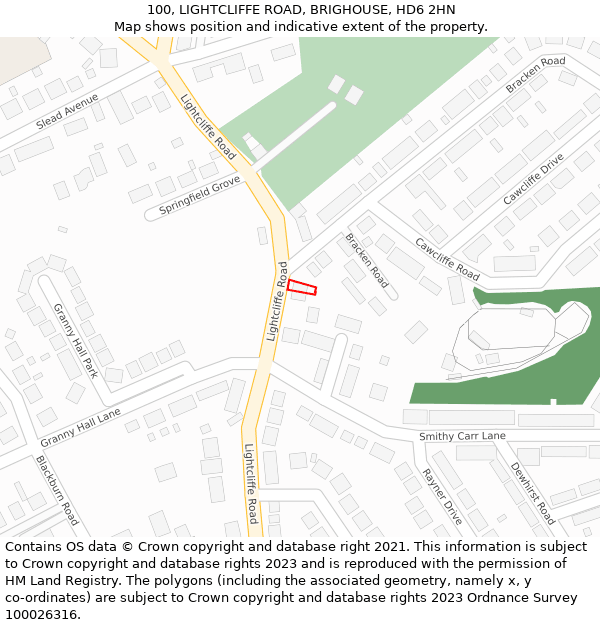 100, LIGHTCLIFFE ROAD, BRIGHOUSE, HD6 2HN: Location map and indicative extent of plot