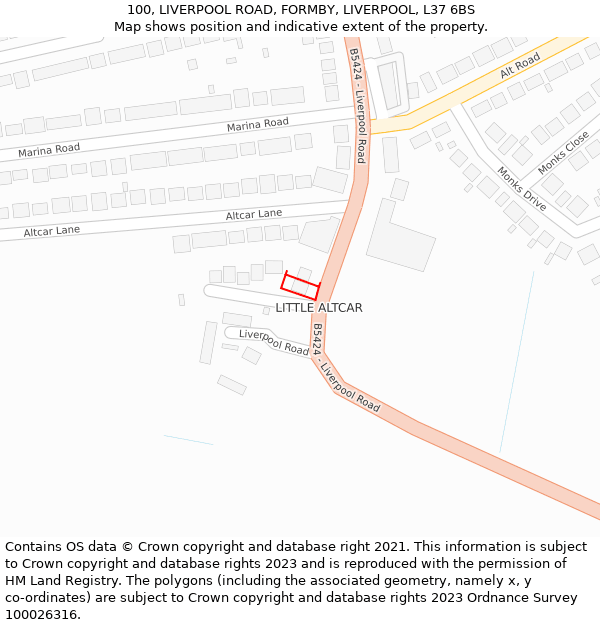100, LIVERPOOL ROAD, FORMBY, LIVERPOOL, L37 6BS: Location map and indicative extent of plot