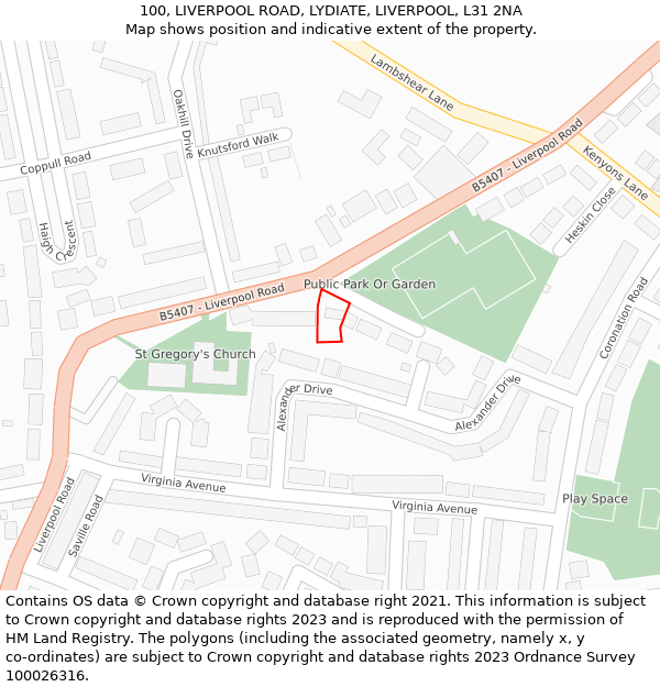 100, LIVERPOOL ROAD, LYDIATE, LIVERPOOL, L31 2NA: Location map and indicative extent of plot