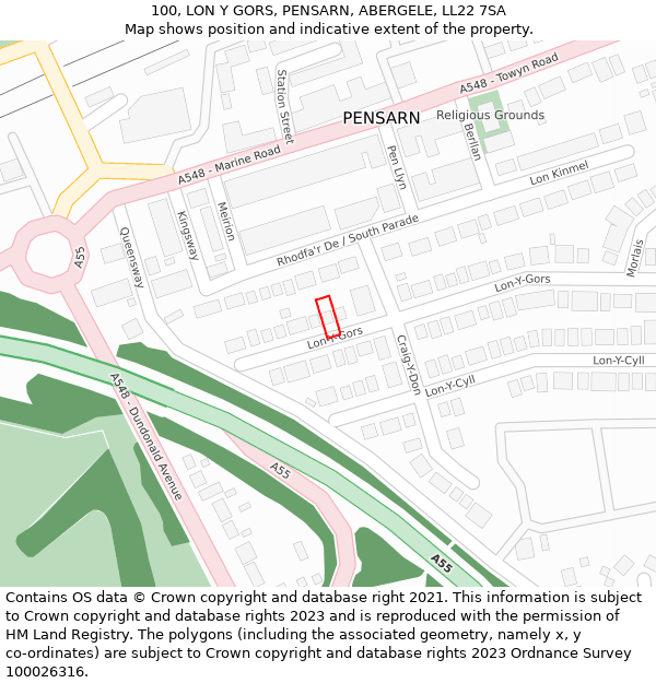 100, LON Y GORS, PENSARN, ABERGELE, LL22 7SA: Location map and indicative extent of plot