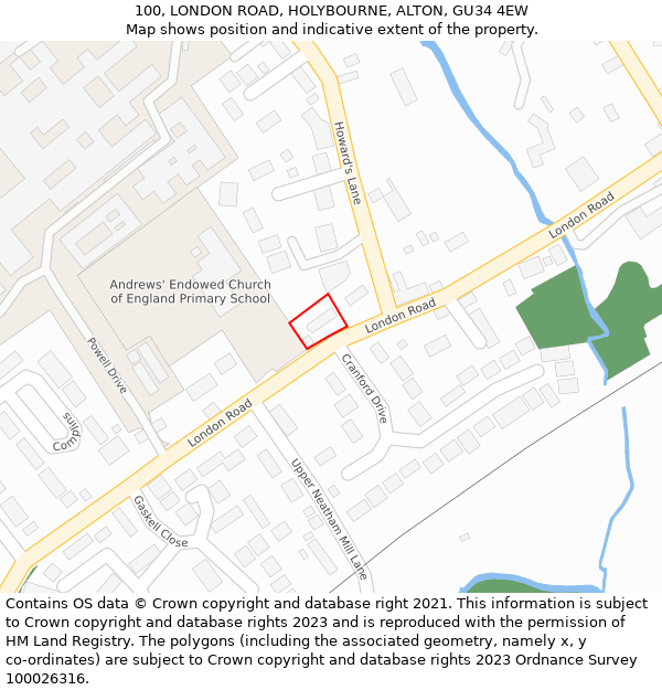 100, LONDON ROAD, HOLYBOURNE, ALTON, GU34 4EW: Location map and indicative extent of plot