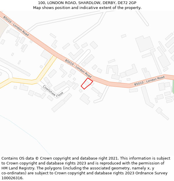 100, LONDON ROAD, SHARDLOW, DERBY, DE72 2GP: Location map and indicative extent of plot