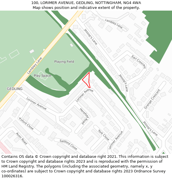 100, LORIMER AVENUE, GEDLING, NOTTINGHAM, NG4 4WA: Location map and indicative extent of plot