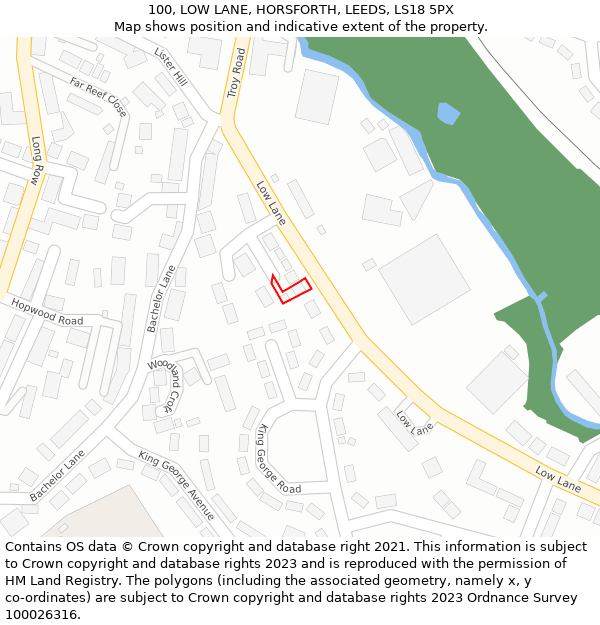 100, LOW LANE, HORSFORTH, LEEDS, LS18 5PX: Location map and indicative extent of plot