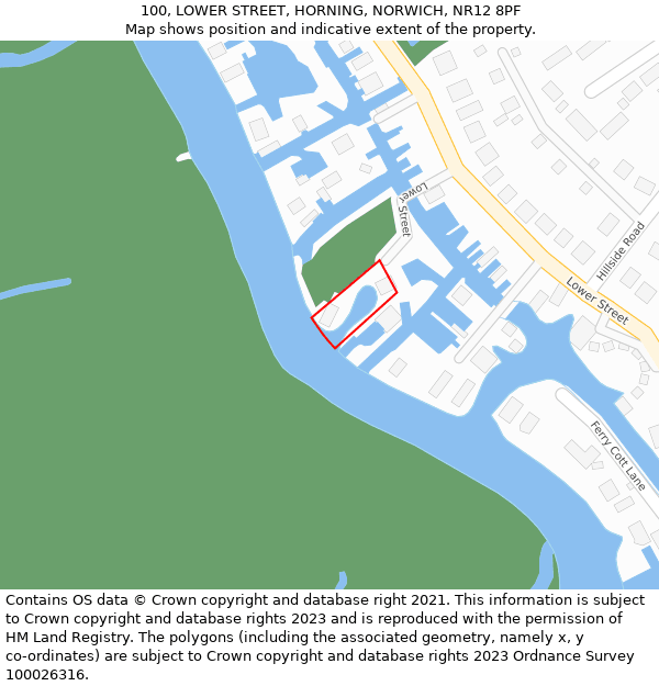 100, LOWER STREET, HORNING, NORWICH, NR12 8PF: Location map and indicative extent of plot