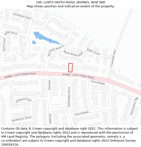 100, LUNTS HEATH ROAD, WIDNES, WA8 5BD: Location map and indicative extent of plot