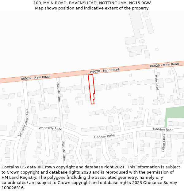 100, MAIN ROAD, RAVENSHEAD, NOTTINGHAM, NG15 9GW: Location map and indicative extent of plot