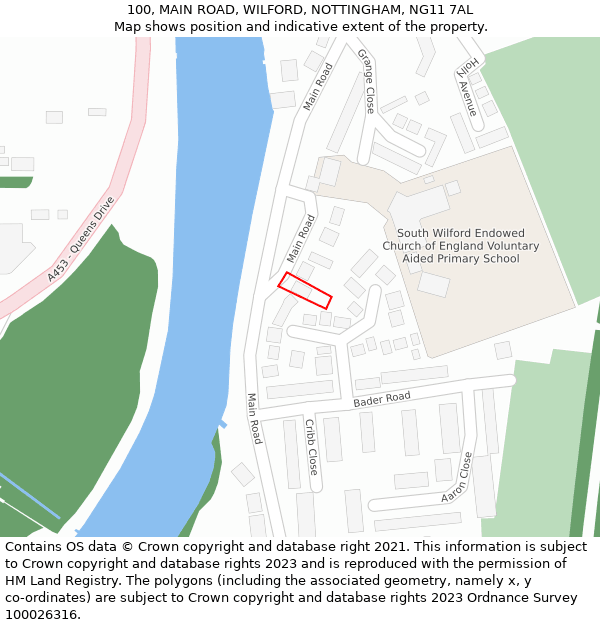 100, MAIN ROAD, WILFORD, NOTTINGHAM, NG11 7AL: Location map and indicative extent of plot