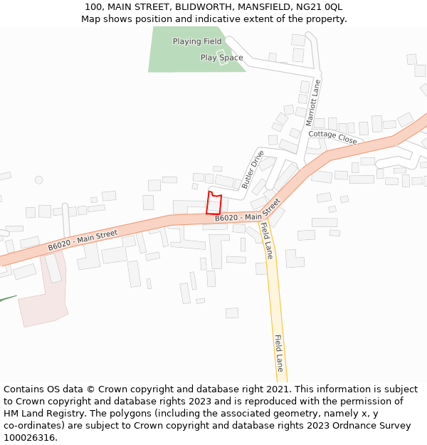 100, MAIN STREET, BLIDWORTH, MANSFIELD, NG21 0QL: Location map and indicative extent of plot