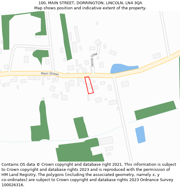 100, MAIN STREET, DORRINGTON, LINCOLN, LN4 3QA: Location map and indicative extent of plot