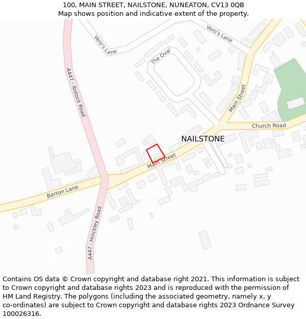 100, MAIN STREET, NAILSTONE, NUNEATON, CV13 0QB: Location map and indicative extent of plot