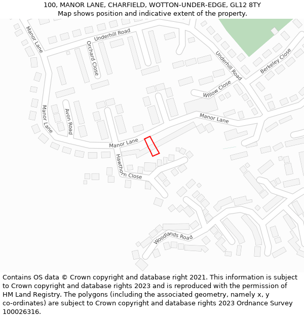 100, MANOR LANE, CHARFIELD, WOTTON-UNDER-EDGE, GL12 8TY: Location map and indicative extent of plot