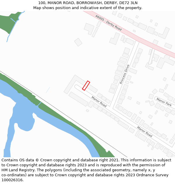 100, MANOR ROAD, BORROWASH, DERBY, DE72 3LN: Location map and indicative extent of plot