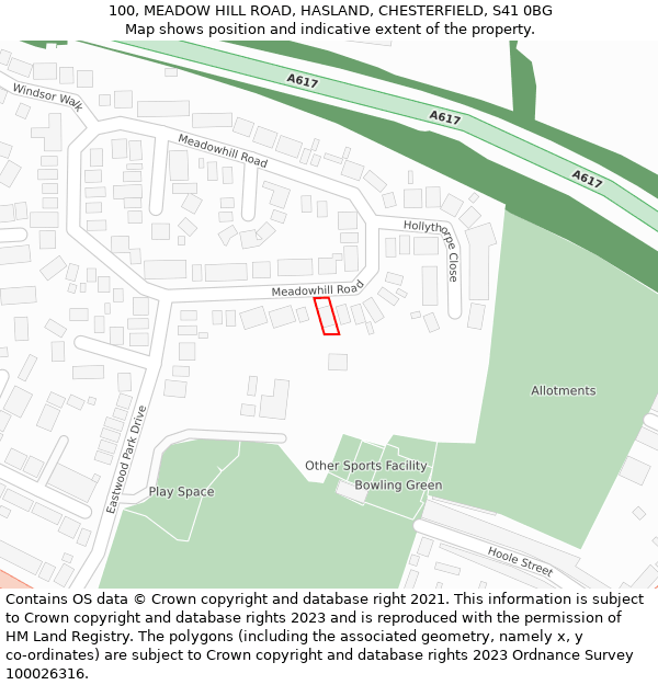 100, MEADOW HILL ROAD, HASLAND, CHESTERFIELD, S41 0BG: Location map and indicative extent of plot