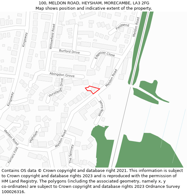 100, MELDON ROAD, HEYSHAM, MORECAMBE, LA3 2FG: Location map and indicative extent of plot