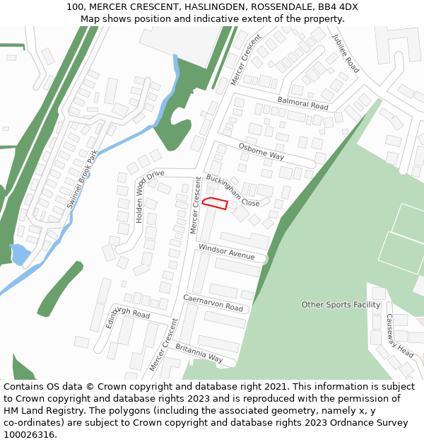 100, MERCER CRESCENT, HASLINGDEN, ROSSENDALE, BB4 4DX: Location map and indicative extent of plot