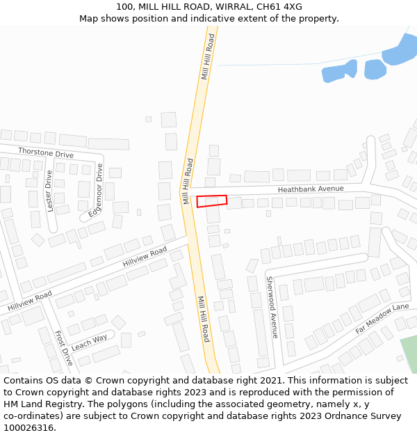 100, MILL HILL ROAD, WIRRAL, CH61 4XG: Location map and indicative extent of plot