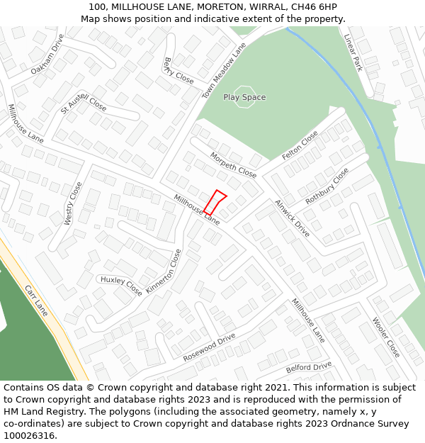 100, MILLHOUSE LANE, MORETON, WIRRAL, CH46 6HP: Location map and indicative extent of plot