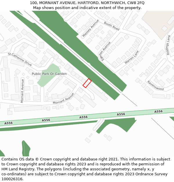 100, MORNANT AVENUE, HARTFORD, NORTHWICH, CW8 2FQ: Location map and indicative extent of plot