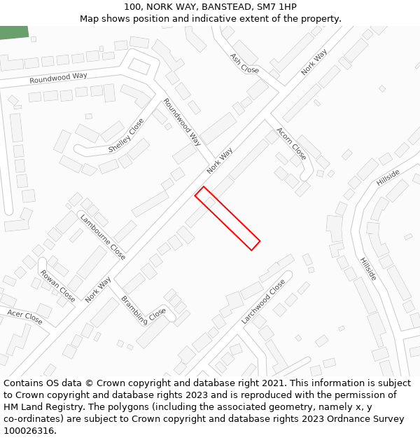 100, NORK WAY, BANSTEAD, SM7 1HP: Location map and indicative extent of plot