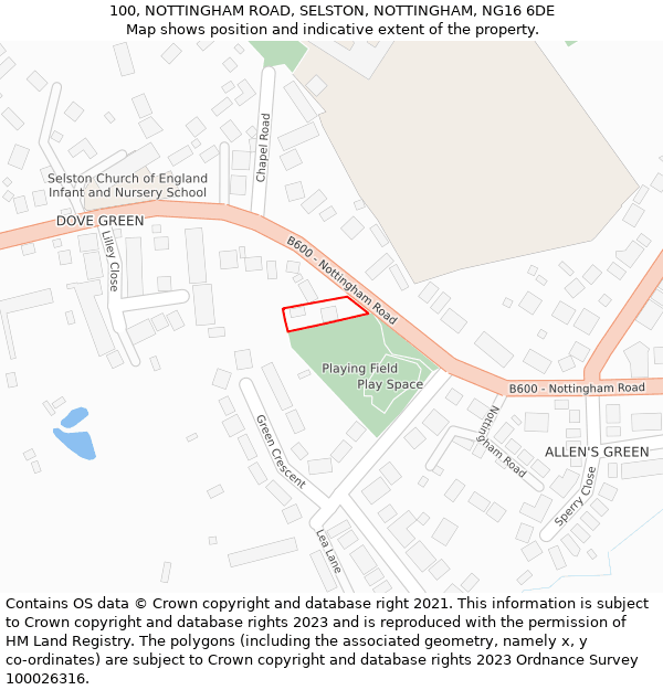 100, NOTTINGHAM ROAD, SELSTON, NOTTINGHAM, NG16 6DE: Location map and indicative extent of plot
