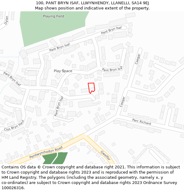 100, PANT BRYN ISAF, LLWYNHENDY, LLANELLI, SA14 9EJ: Location map and indicative extent of plot