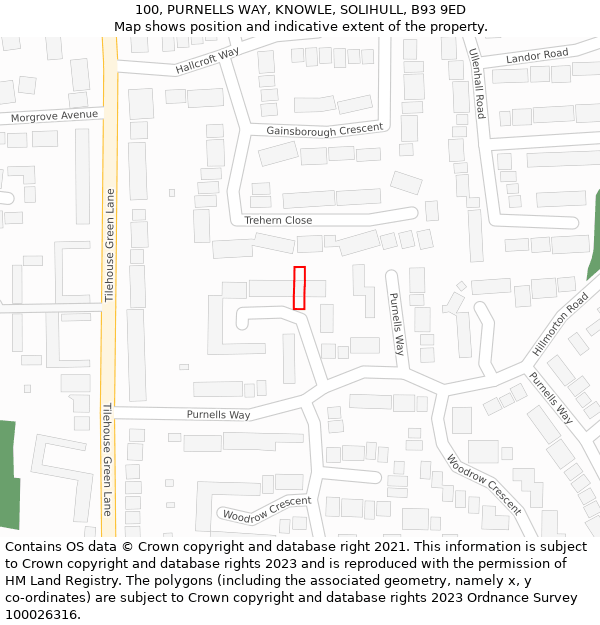 100, PURNELLS WAY, KNOWLE, SOLIHULL, B93 9ED: Location map and indicative extent of plot