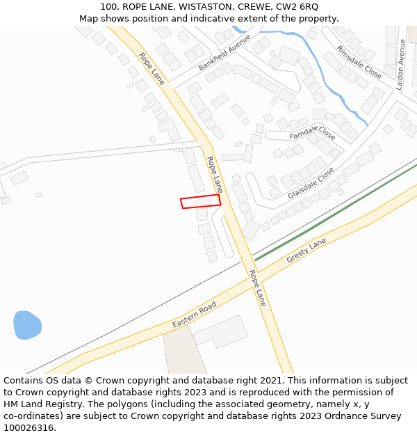 100, ROPE LANE, WISTASTON, CREWE, CW2 6RQ: Location map and indicative extent of plot