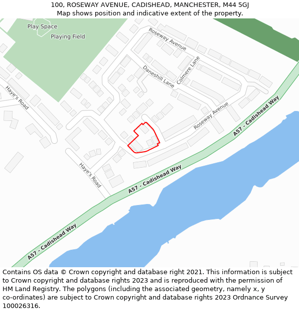 100, ROSEWAY AVENUE, CADISHEAD, MANCHESTER, M44 5GJ: Location map and indicative extent of plot