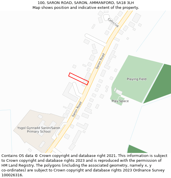100, SARON ROAD, SARON, AMMANFORD, SA18 3LH: Location map and indicative extent of plot