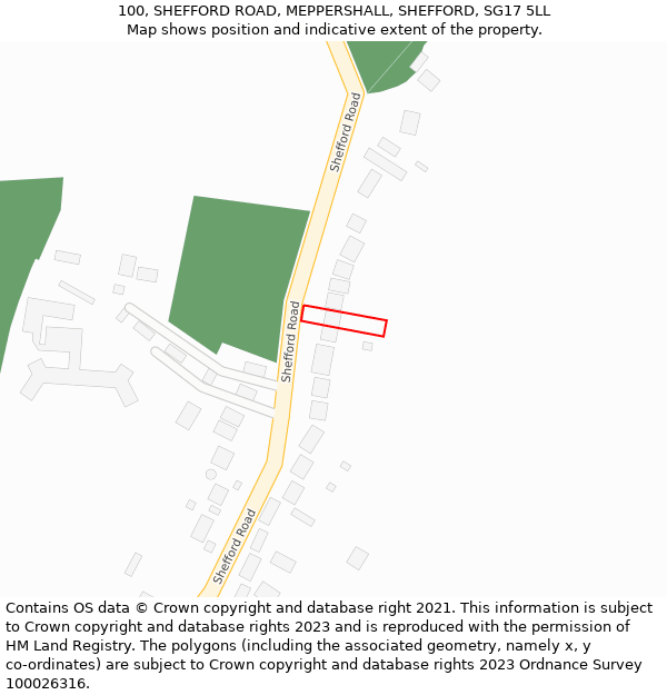 100, SHEFFORD ROAD, MEPPERSHALL, SHEFFORD, SG17 5LL: Location map and indicative extent of plot