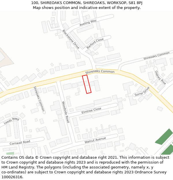 100, SHIREOAKS COMMON, SHIREOAKS, WORKSOP, S81 8PJ: Location map and indicative extent of plot