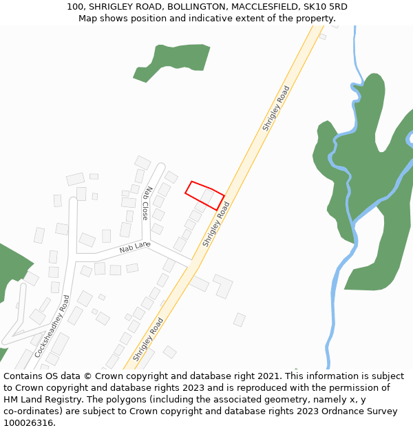 100, SHRIGLEY ROAD, BOLLINGTON, MACCLESFIELD, SK10 5RD: Location map and indicative extent of plot