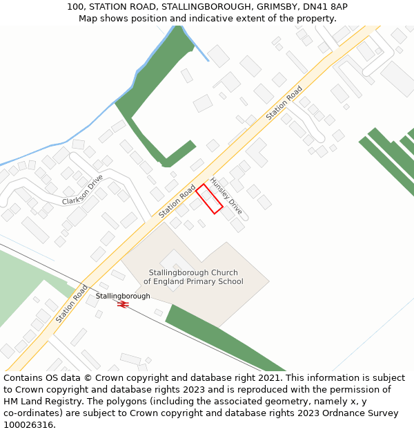 100, STATION ROAD, STALLINGBOROUGH, GRIMSBY, DN41 8AP: Location map and indicative extent of plot