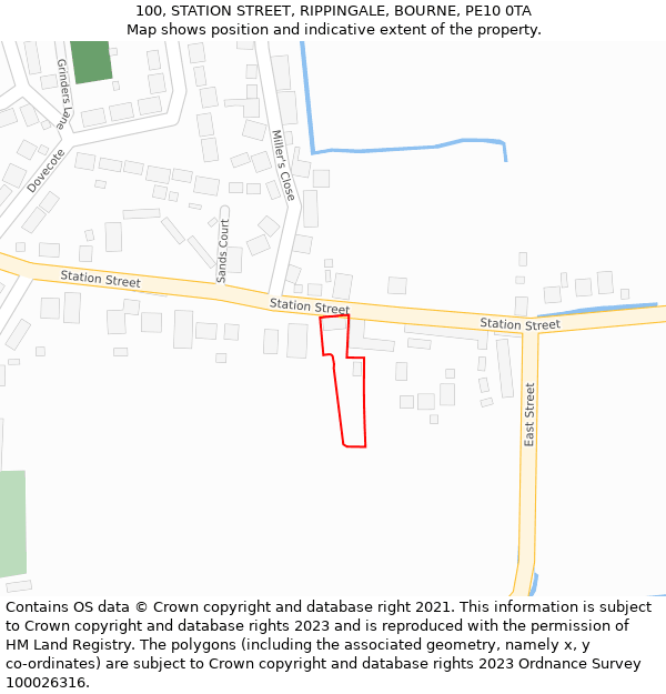 100, STATION STREET, RIPPINGALE, BOURNE, PE10 0TA: Location map and indicative extent of plot