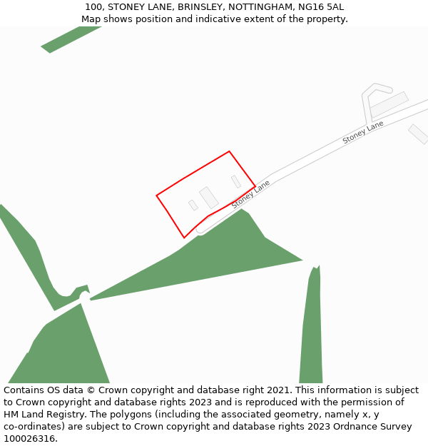 100, STONEY LANE, BRINSLEY, NOTTINGHAM, NG16 5AL: Location map and indicative extent of plot