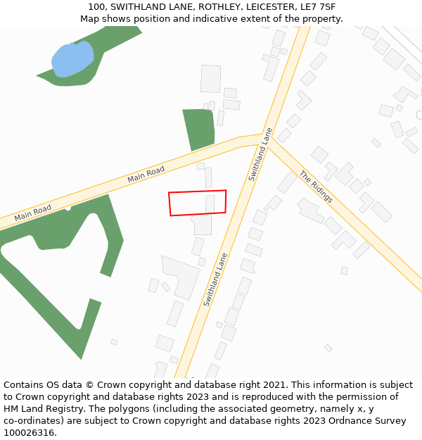 100, SWITHLAND LANE, ROTHLEY, LEICESTER, LE7 7SF: Location map and indicative extent of plot