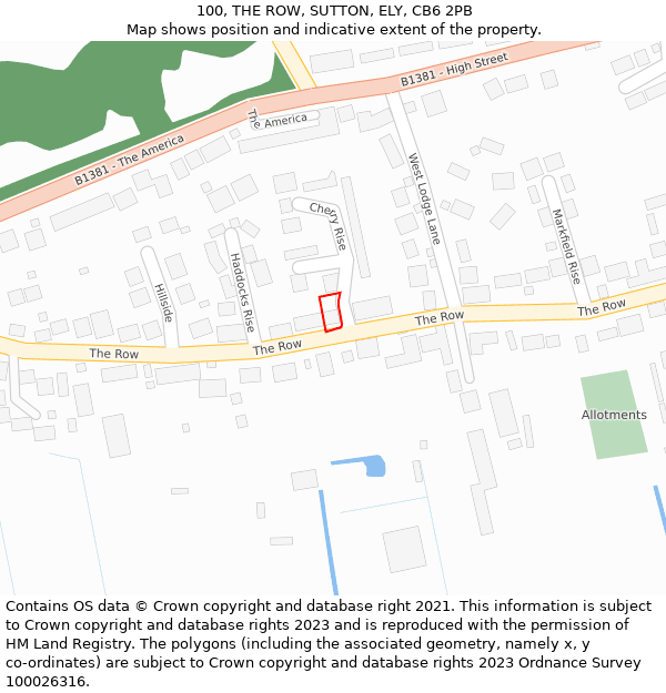 100, THE ROW, SUTTON, ELY, CB6 2PB: Location map and indicative extent of plot