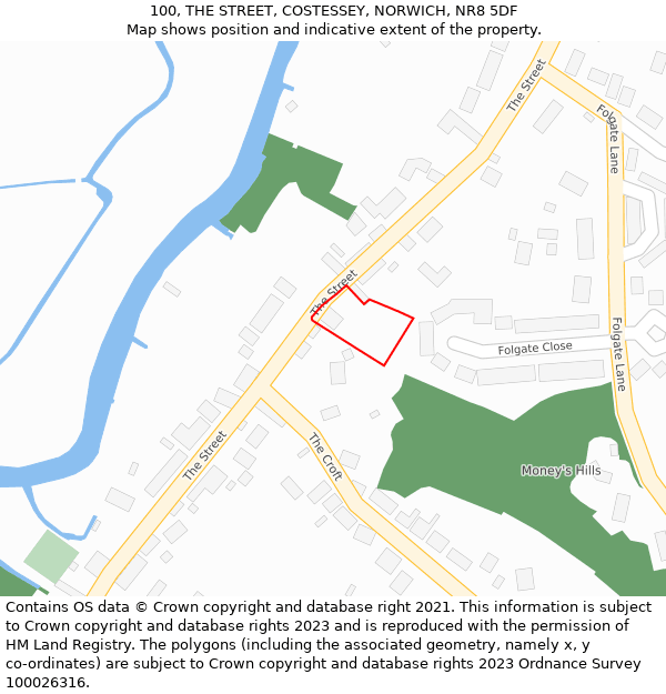 100, THE STREET, COSTESSEY, NORWICH, NR8 5DF: Location map and indicative extent of plot