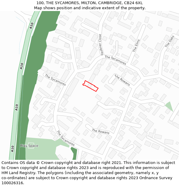 100, THE SYCAMORES, MILTON, CAMBRIDGE, CB24 6XL: Location map and indicative extent of plot