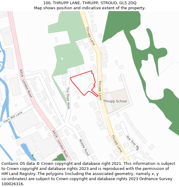 100, THRUPP LANE, THRUPP, STROUD, GL5 2DQ: Location map and indicative extent of plot