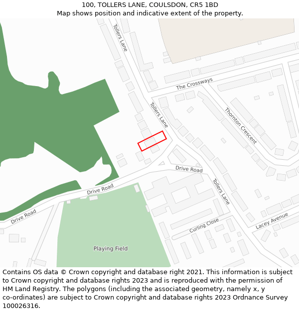 100, TOLLERS LANE, COULSDON, CR5 1BD: Location map and indicative extent of plot