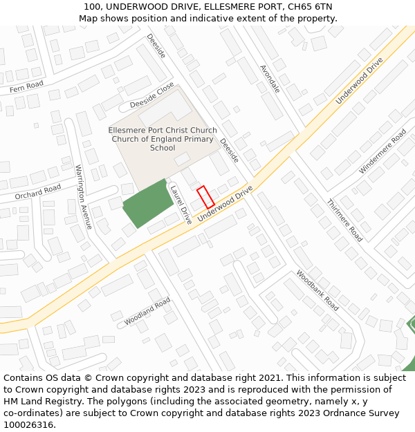 100, UNDERWOOD DRIVE, ELLESMERE PORT, CH65 6TN: Location map and indicative extent of plot