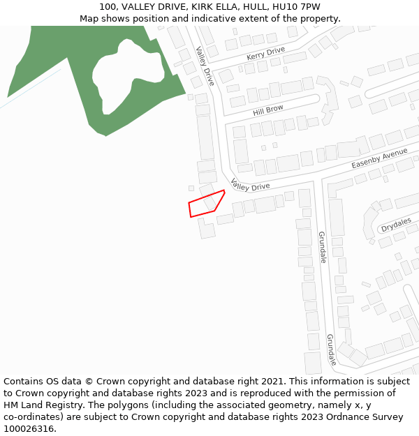100, VALLEY DRIVE, KIRK ELLA, HULL, HU10 7PW: Location map and indicative extent of plot