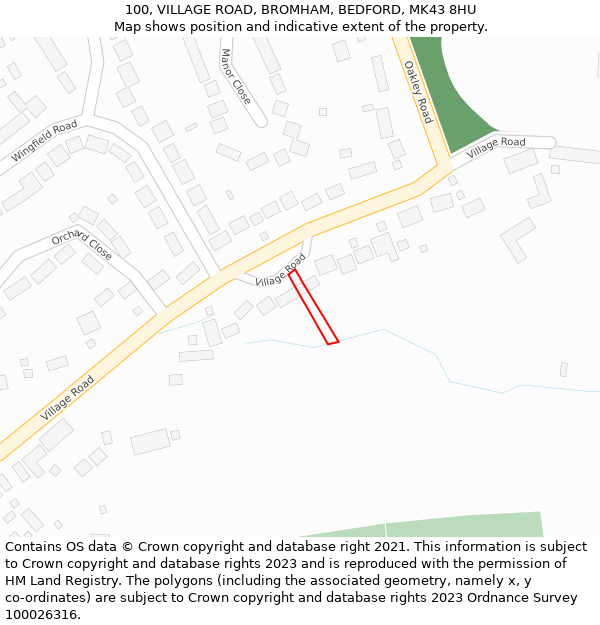 100, VILLAGE ROAD, BROMHAM, BEDFORD, MK43 8HU: Location map and indicative extent of plot